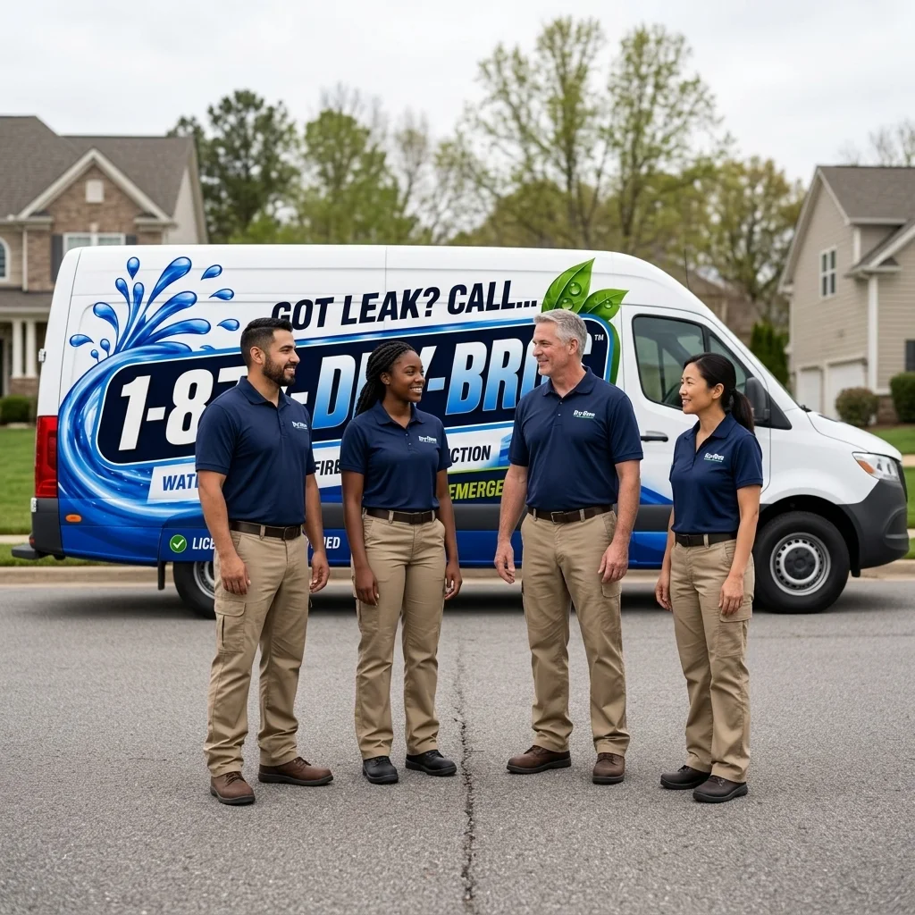 Dry Bros Water & Fire Restoration technician loading a branded service van
